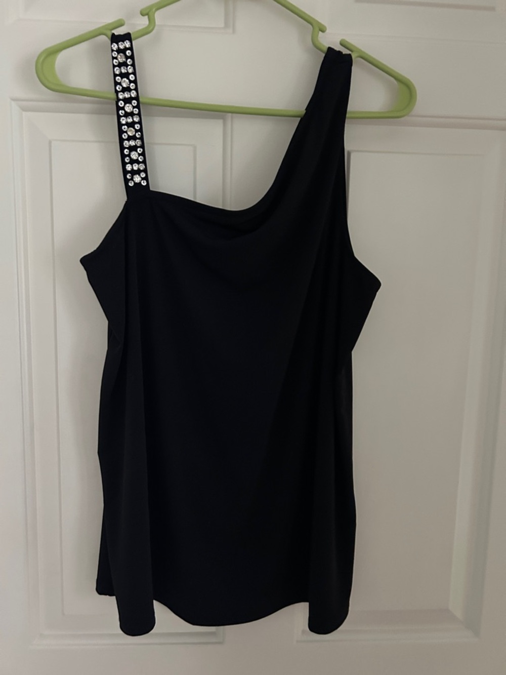 INC International Concepts Black One-Shoulder Camisole with Rhinestone Strap